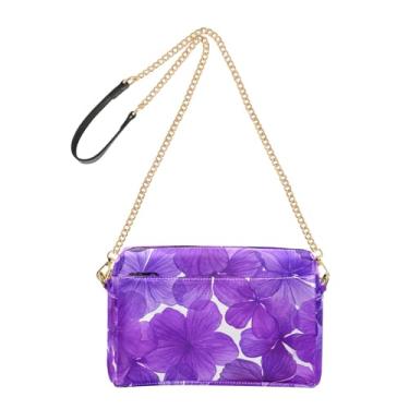 Imagem de Joitme Bolsa feminina transversal vibrante flores roxas folhas para celular bolsa de couro PU bolsa de ombro alça de corrente