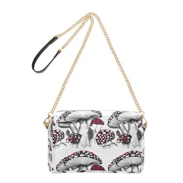 Imagem de Joitme Bolsa feminina tiracolo branca preta cogumelos bolinhas bolsa para celular bolsa de couro PU bolsa de ombro com alça de corrente