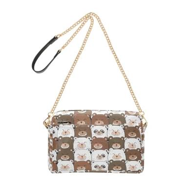 Imagem de Joitme Linda bolsa de ombro feminina com estampa de ursos de desenho animado marrom e branco para celular com alça de corrente