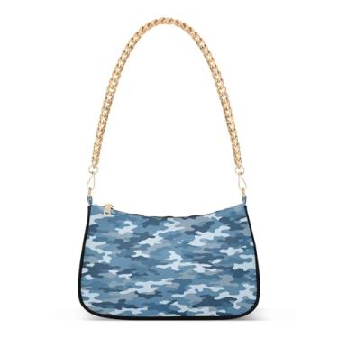 Imagem de Bolsa de ombro abstrata com corrente azul, bolsa feminina Hobo Tote Clutch para uso diário e noturno