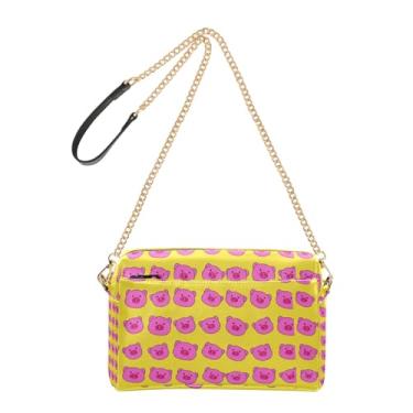 Imagem de Joitme Cute Pig Faces Bolsa de ombro feminina amarela rosa bolsa tiracolo para celular bolsa de couro PU bolsa de ombro alça de corrente