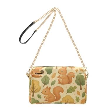 Imagem de Joitme Cute Squirrels Bolsa feminina bege transversal de couro PU bolsa de ombro alça de corrente bolsa para celular