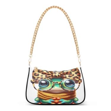 Imagem de Linda bolsa de ombro com corrente de olhos de sapo, bolsa Hobo feminina moderna com estampa artística, bolsa para uso diário para roupas casuais ou elegantes