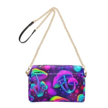 Imagem de Mushrooms Neon Colors Cartoon Cross Body Bolsas femininas com alça de corrente de couro PU bolsa de ombro bolsa para celular