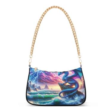 Imagem de Bolsa tiracolo com corrente Dragon Hill, bolsa de mão média com estampa artística para mulheres, bolsa de mão Hobo versátil