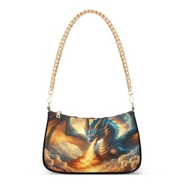 Imagem de Bolsa de ombro Fire Dragon Cloud Cool Blue Chain com estampa artística Hobo para mulheres, bolsa clutch para uso diário e noite