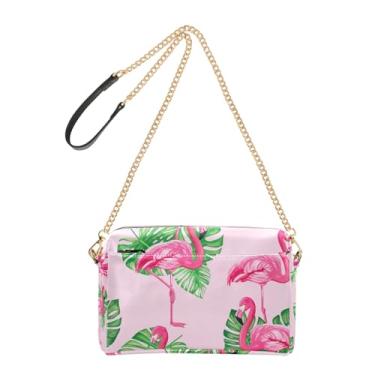Imagem de Joitme Bolsa tiracolo feminina de ombro para celular rosa flamingo tropical macio corrente pastel alça de couro PU bolsa de ombro