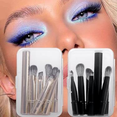 Imagem de 14 peças/2 conjuntos de pincéis de maquiagem profissionais portáteis para viagem com caixa portátil para base de pó cosmético, corretivo, pincéis de maquiagem perfeitos para viagens (dourado + preto