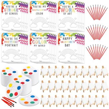 Imagem de Sabary 30 Sets Valentines Day Gift for Kids, Valentines Gift Painting Cards Painting Canvas Panel with Wooden Easel Watercolor Paint Brush Kit Packaging Bag for Class Art Party