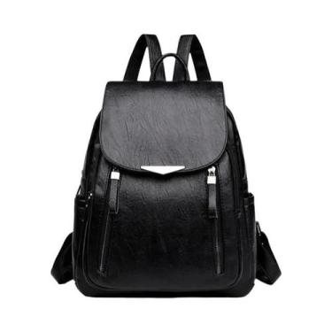 Imagem de Mochila Feminina De Grande Capacidade Em Couro PU Com Zíper Duplo Para
