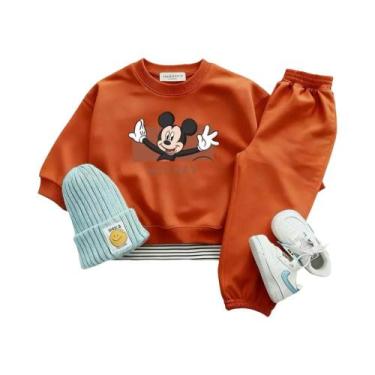 Imagem de Conjunto De Moletom E Calças Mickey Laranja Para Crianças, Pulôver De 