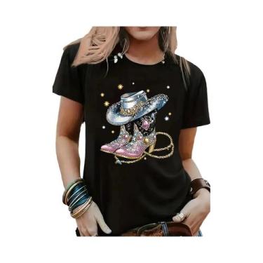 Imagem de Camiseta Masculina Estilo Cowboy Ocidental De Manga Curta Estampada, M