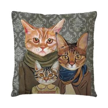 Imagem de Capa De Almofada Decorativa De Linho Com Estampa De Gato Para Sofá, Ca