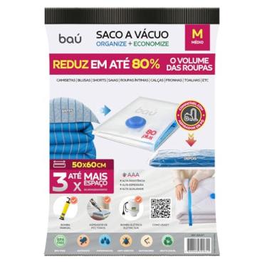 Imagem de Saco a Vácuo Organizador 80 Plus 1 unidade (M) 50x60 cm | Reduz 80% do volume | Roupas, edredom, viagem | Reutilizável, 80 micras, válvula dupla