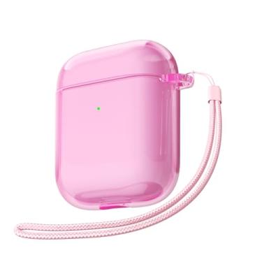 Imagem de Svanove Capa transparente para AirPods com alça, linda capa de plástico rígido transparente para AirPods 1ª 2ª geração com corda, capas protetoras femininas Y2K TPU à prova de choque para mulheres e