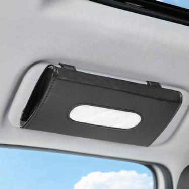 Imagem de HARFINGTON Porta-lenços de papel para carro com clipes de couro PU de 12,7 cm, porta-guardanapos, caixa de lenços para carros, SUV, acessórios interiores de veículos, preto