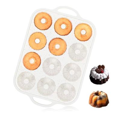 Imagem de Vinino Mini formas de bolo caneladas de silicone com moldura reforçada de metal, formas de mini pudim de 12 cavidades, formas antiaderentes para assar, rosquinhas, muffins, pão de milho, brownies