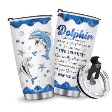 Imagem de Caneca de café para viagem com isolamento térmico garrafa de água estilo golfinho presentes para Natal, aniversário, dia das crianças, presente de aniversário para homens, 590 ml, alça gelada de aço