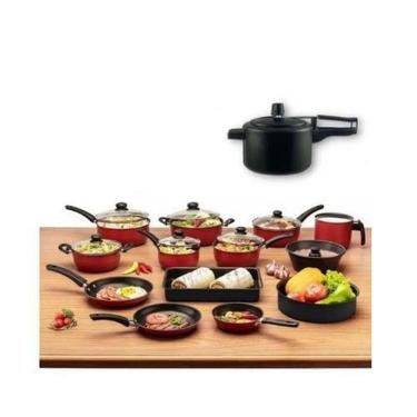 Imagem de Jogo 13 Panelas Vermelho Com Panela De Pressão Antiaderente