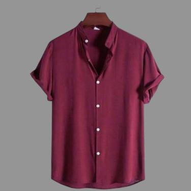 Imagem de Camisa Social Masculina Gola Padre de Luxo Com Manga Curta Slim Fit Li