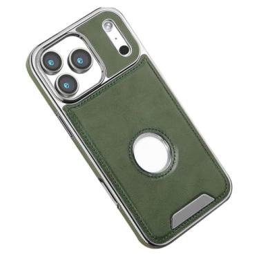 Imagem de Capa magnética para iPhone 17/17 Air/17 Pro/17 Pro Max, vista de logotipo, estilo empresarial, coldre fino, capa de couro antiqueda (verde, 17 Pro Max)