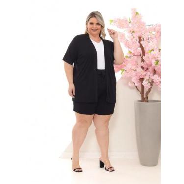 Imagem de Conjunto Kimono Plus Size Com Bermuda De Malha Moda Verão - Curvy Plus