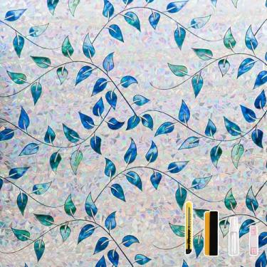 Imagem de Finnez Película de privacidade para janela, película 3D estática para janela com efeito arco-íris, controle de calor sem cola e 99% de bloqueio de UV para escritório em casa, capa de vidro decorativa