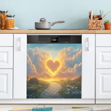 Imagem de ATTX Capa magnética para lava-louças com nuvem de coração dos namorados | Adesivo decorativo de eletrodomésticos de 58 x 66 cm para armários domésticos e eletrodomésticos #58