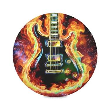 Imagem de Wassud Jogo americano Flame Gitar tapetes de mesa redondos para cozinha e jantar tapetes laváveis resistentes ao calor decoração de mesa 39 cm