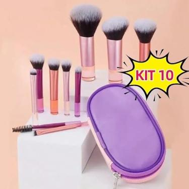 Imagem de Kit 10 Pincéis de Maquiagem com Estojo Cerdas Sintéticas Macias, Portátil e Completo para Base, Pó, Blush, Corretivo e Sombras – Travel Size Ideal para Presente, Uso Diário e Adolescentes