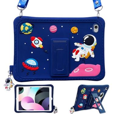 Imagem de YeaQuelior Capa infantil para iPad Mini 5, iPad Mini 4, capa protetora à prova de choque com desenho de silicone fofo com alça de ombro dobrável