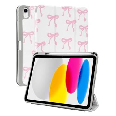 Imagem de Yebowe Compatível com iPad 9ª/8ª/7ª geração, capa de 10,2 polegadas (versão 2021/2020/2019), com suporte para lápis, lindo laço estético, protetor de três dobras de TPU macio, rosa