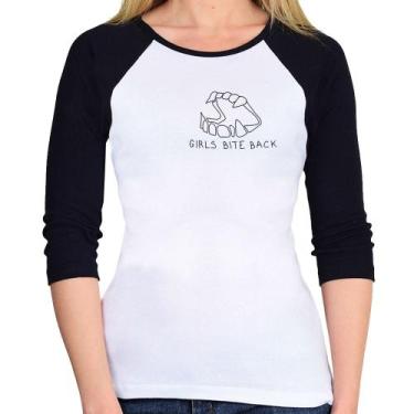 Imagem de Baby Look Raglan Girls bite back Manga 3/4 - Foca na Moda, Branco, Pre
