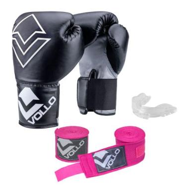 Imagem de Kit Boxe Vollo Iniciante Luva 12Oz + Protetor Transp + Bandagem Rosa