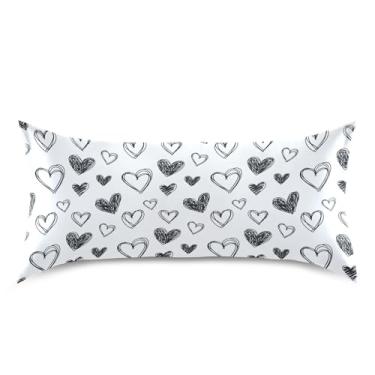 Imagem de Wassud Fronha de cetim Balck White Hearts para cabelo e pele fronhas de seda lisa king size respiráveis com fecho de envelope