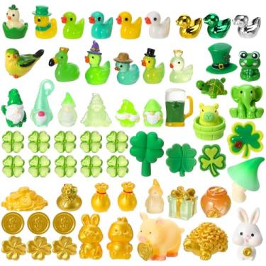 Imagem de GGSTDDUP 60 peças mini estatuetas do Dia de São Patrício, mini figuras de resina, dia de São Patrício, minúsculas, trevos de resina, patos, gnomos para lembrancinhas de festa, artesanato faça você