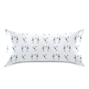 Imagem de Wassud Fronha masculina Doodle Stick de cetim para o dia dos namorados para cabelo e pele fronhas de seda lisa king size respiráveis com fecho de envelope