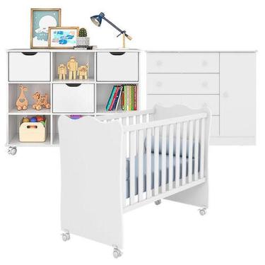 Imagem de Berço Nacional 102 e Cômoda 2561 com Nicho Organizador 3 Gavetas Branc