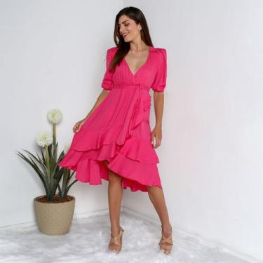 Imagem de Vestido susie transpassado babados feminino  - Susie Modas, Pink, M, 1