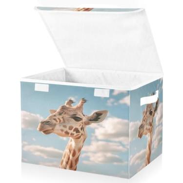 Imagem de Blueangle Cestos de armazenamento girafa com tampas, 42 x 32 x 30 cm, grande cesta organizadora dobrável para decoração de escritório e armário (458)