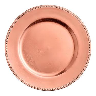 Imagem de OCS Parts Pacote com 12 placas carregadoras de ouro rosa da série Pro | Placas carregadoras de borda com contas de 33 cm para jantar em casa, restaurantes, casamentos e eventos
