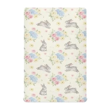 Imagem de SEHANY Lençol de berço de coelho fofo para meninos e meninas, macio, respirável, elástico, lençol com elástico padrão para bebês de 27 x 99 cm