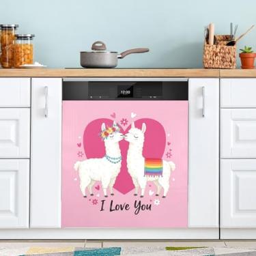 Imagem de ATTX Capa magnética para lava-louças de lhama dos namorados | Adesivo decorativo de eletrodomésticos de 58 x 66 cm para armários domésticos e eletrodomésticos #427