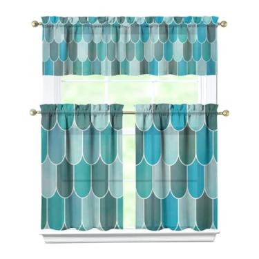 Imagem de Tapesb Conjunto de 3 peças de cortina de cozinha boêmia conjunto engraçado de cortinas de janela pequenas sobre a pia essenciais para decoração de cozinha, quarto, lavanderia, 69,8 x 91,4 cm