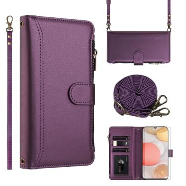 Imagem de Asuwish Capa de telefone para Samsung Galaxy A42 5G capa carteira com protetor de tela de vidro temperado alça transversal de couro flip zíper suporte para cartão de crédito celular A 42 G5 42A S42 4G