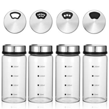 Imagem de Wanmu 4 saleiros e pimenteiros com orifícios de saída ajustáveis, garrafas de vidro transparente de 200 ml, saleiro para cozinha, latas de tempero para decoração de cozinha, casa, restaurante