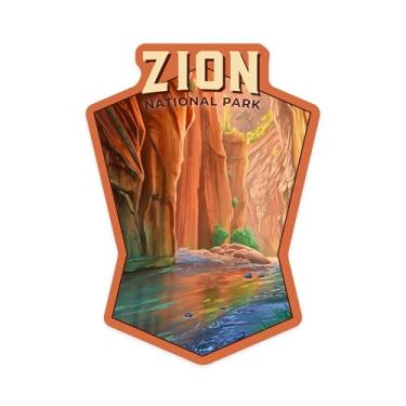 Imagem de Lantern Press Adesivo Zion National Park, Utah, The Narrows, pintura a óleo, vinil recortado, (decalque impermeável para carros, garrafas de água, laptops, refrigeradores), pequeno