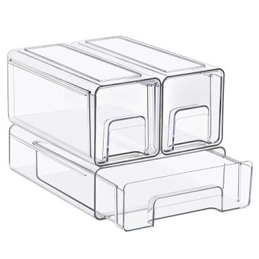 Imagem de Sorbus 1 gaveta de armazenamento empilhável transparente média e 2 pequenas, caixas organizadoras de plástico com alças, gavetas empilháveis para armário de banheiro, remédios, armário, armazenamento