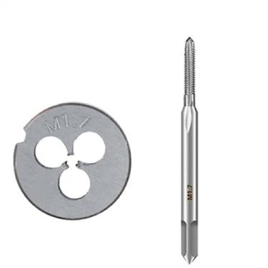 Imagem de Conjunto de 2 peças de torneira e matriz métrica para parafusos de máquina M1-M3.5, ferramentas de rosqueamento à direita, torneiras e matrizes de rosca de precisão, M1,2 x 0,25, perfeito para