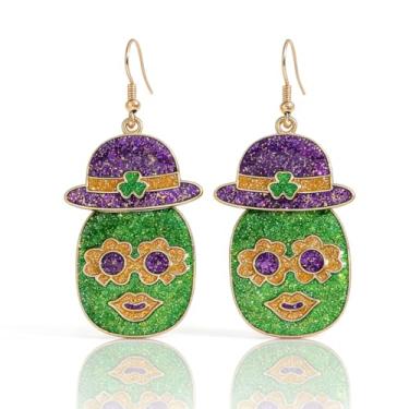 Imagem de Blue Drop Brincos femininos de carnaval com glíter, chapéu de coroa de carnaval, palhaço, esmaltado, pingente, terça-feira gorda, acessórios para festa de carnaval, Zinco, Sem pedra preciosa